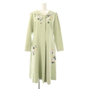 23SS エレガント刺繍ワンピース ミモレ ロング 長袖 0 緑 グリーン /AT OS