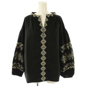 総柄 長袖ブラウス 刺繍 黒 ブラック /AT OS