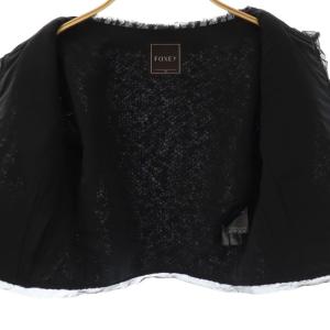 FOXEY ノーカラー ブークレツイード ジャケット 38 ブラック 28742