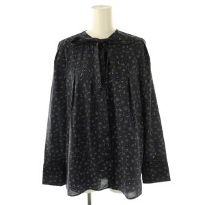 プチフラワープリント ボウタイブラウス 長袖 36 紺 ネイビー /AT OS