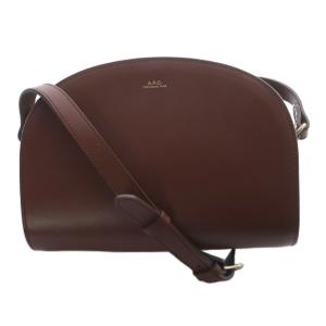 レザー ハーフムーン クロスボディ ショルダーバッグ ロゴ 茶 ブラウン /SR