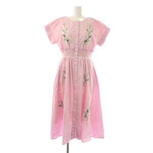 23SS すずらん刺繍ワンピース ミモレ ロング フレンチスリーブ 1 ピンク /AT OS