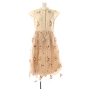 23SS ブロッサムチュールワンピース ロング 半袖 1 ピンク ベージュ /HK OS
