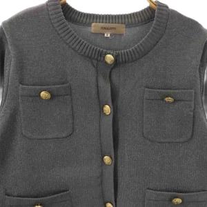 JUSGLITTY 24SS キラキラニットジャケット ノーカラー 2 グレー /HK OS