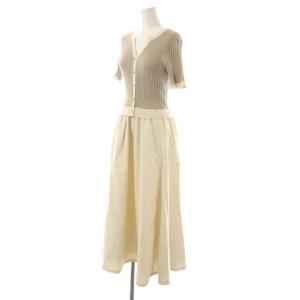 JUSGLITTY 25SS 半袖スキッパードッキングワンピース マキシ ロング 1 グレー アイボリー /AT OS