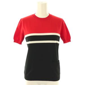 半袖ニット カットソー クルーネック 40 赤 レッド 黒 ブラック /AT OS