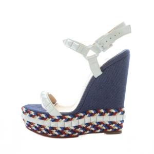 Christian Louboutin CATACLOU140 カタクロウ ウェッジソールサンダル デニム レザー 本革 スタッズ 34 21cm