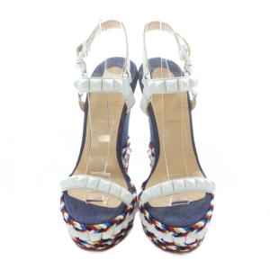 Christian Louboutin CATACLOU140 カタクロウ ウェッジソールサンダル デニム レザー 本革 スタッズ 34 21cm