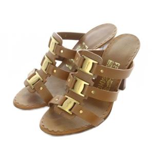 ミュール サンダル ヒール ガンチーニ レザー 本革 6 23.5cm 茶色 ブラウン /RI OS