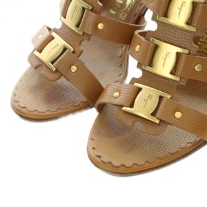 Salvatore Ferragamo ミュール サンダル ヒール ガンチーニ レザー 本革 6 23.5cm 茶色 ブラウン /RI OS