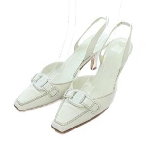 パンプス ハイヒール スクエアトゥ スリングバック レザー 6.5 24cm 白 ホワイト /RI OS
