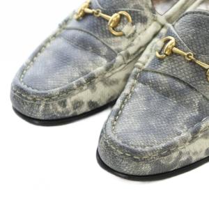 GUCCI ローファー ホースビット パイソン柄 36 23cm 白 ホワイト グレー /RI OS