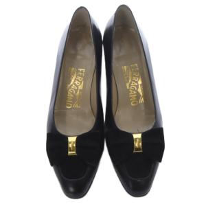 Salvatore Ferragamo ヴァラリボン パンプス ハイヒール レザー 6.5 黒 ブラック /SR