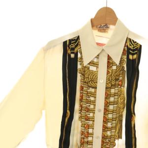 HERMES 総柄ピンタック長袖シャツ 38 アイボリー マルチカラー /DO OS