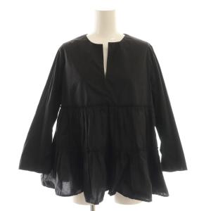 スキッパーギャザーブラウス 七分袖 ブラック /HK OS