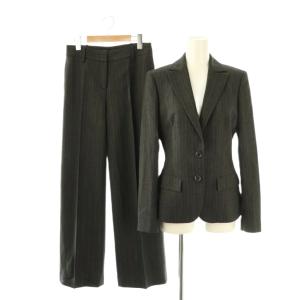 ウール ヘリンボーン ストライプ パンツスーツ セットアップ テーラード I 38 チャコール ブラウン