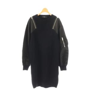 destroy switching knit リブクルーネックニットワンピース ひざ丈 XS ブラック