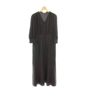 25SS ドットプリント Vネックマーメイドワンピース ロング 36 ブラック /DF OS