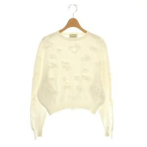 近年モデル 3D フラワーモチーフ ロングスリーブ ニット セーター 長袖 ホワイト /HK OS