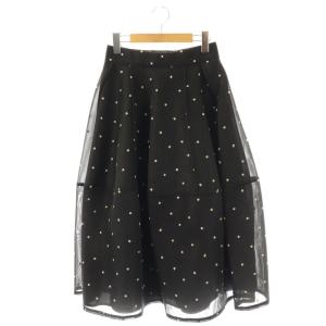 シアーダンボールドットスカート フレア ロング ブラック /HK OS
