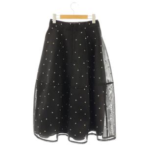 MACHATT シアーダンボールドットスカート フレア ロング ブラック /HK OS