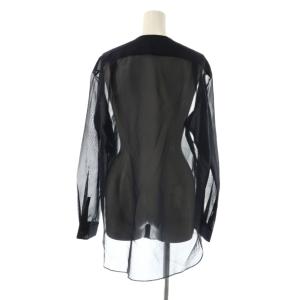 Drawer シアーシルクフロントフリルブラウス シャツ 長袖 36 ネイビー /DF OS