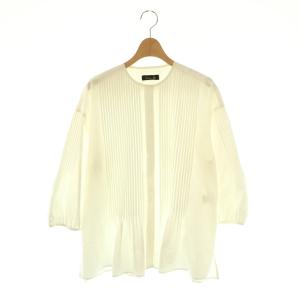 コットン ピンタック ノーカラーブラウス シャツ ホワイト /DF OS