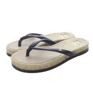 エスパドリーユ レザーココマーク トングサンダル 36.5 ベージュ ブラック