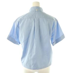 PRADA 23年 ロゴ刺繍 BD ハーフスリーブシャツ 36 ブルー P459GR
