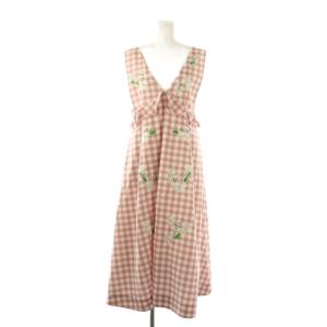 マーガレット刺繍ジャンパースカート ワンピース ミモレ ロング 1 ピンク 白 ホワイト /AT OS