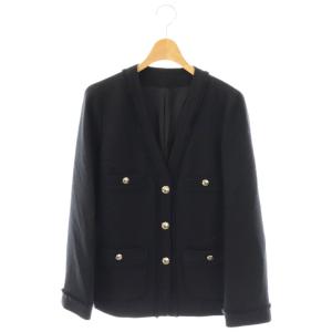 24AW ウールプリペラVネックロング ジャケット ノーカラー 36 ネイビー /HK OS