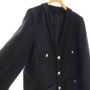 ANAYI 24AW ウールプリペラVネックロング ジャケット ノーカラー 36 ネイビー /HK OS