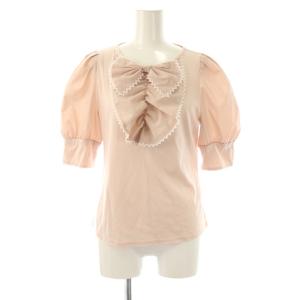 23年製 フリルリボンカットソー 五分袖 切替 38 ピンク /AT OS