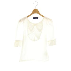 23年製 フリルリボンカットソー 五分袖 切替 38 白 ホワイト /AT OS