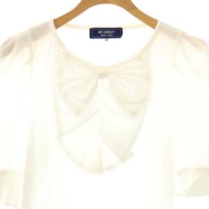 M'S GRACY 23年製 フリルリボンカットソー 五分袖 切替 38 白 ホワイト /AT OS
