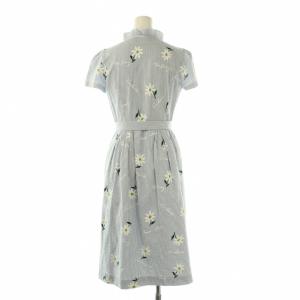 M'S GRACY 23年製 カタログ掲載 花柄ストライプ半袖ワンピース ミモレ ロング 36 白 ライトブルー /NR OS