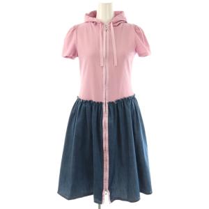 23年製 フード付きドッキングワンピース 膝丈 半袖 36 ピンク ブルー /HK OS