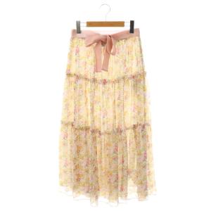 24年製 小花柄ティアードスカート ロング フレア 38 白 マルチカラー /NR OS