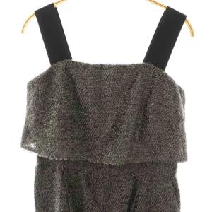 GRACE CONTINENTAL 25SS カットジャガードサロペット オールインワン 36 グレー ブラック /CX OS
