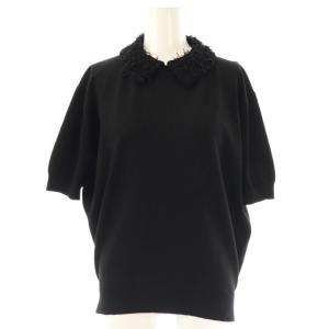16Gエリ フリンジショートスリーブニット カットソー 1 ブラック