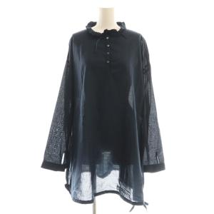 コットン フリルカラー ロングシャツ ブラウス プルオーバー ネイビー /CX OS