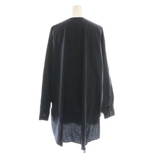 mizuiro ind mizuiroind 刺繍切り替え ノーカラーシャツ 長袖 チュニック丈 紺 ネイビー /AT OS