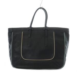 トートバッグ ライン レザー 大容量 黒 ブラック /RI OS