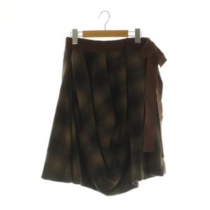 ウール混 チェック スカート ロング ドレープ 変形 38 ブラウン /MY OS