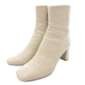 ショートブーツ 24.5cm シューズ ハイヒール チャンキーヒール スクエアトゥ 白 ホワイト /AE