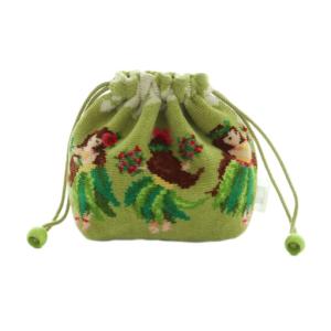 マナマナ 巾着 ポーチ ハワイアン柄 ライトグリーン /MI OS