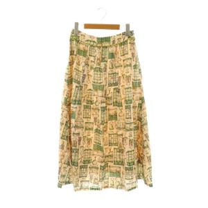 リネン 総柄 フレアスカート M ライトベージュ マルチカラー /ES OS