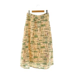 franche lippée リネン 総柄 フレアスカート M ライトベージュ マルチカラー /ES OS