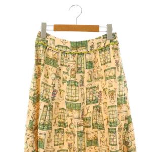 franche lippée リネン 総柄 フレアスカート M ライトベージュ マルチカラー /ES OS