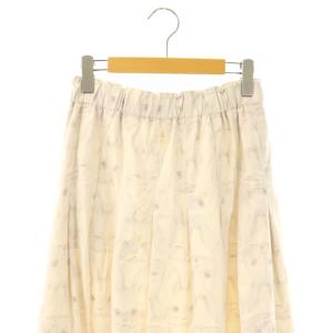 franche lippée リネン混 ウサギ柄 ロングスカート フレアスカート タック M オフホワイト マルチカラー /ES OS